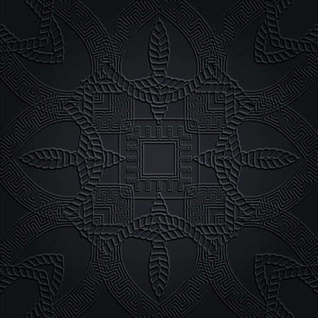 Embossed dark black 3d vector seamless pattern. Emboss background. Greek textured repeat vector...