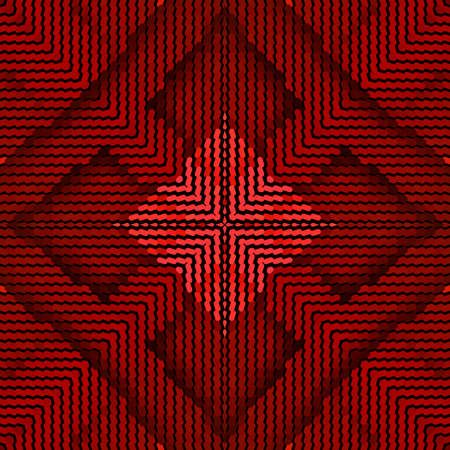 Red 3d halftone wavy lines seamless pattern. Beautiful ornamental textured background. Repead striped half tone backdrop. Geometric moire ornaments with waves, lines, zigzag, rhombus, stripes.のイラスト素材