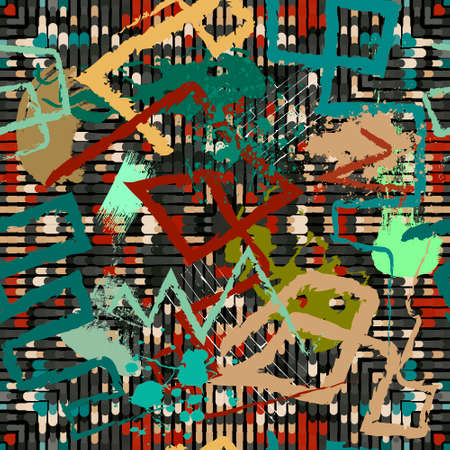 Modern graffiti style background. Doodle brushstrokes and symbols trendy seamless pattern. Repeat...