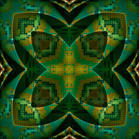 Colorful halftone circles 3d seamless pattern. Floral half tone polka dots green background. Repeat abstract polkadots backdrop. Modern geometric ornament. Glowing design with circles, dots, fractals.のイラスト素材