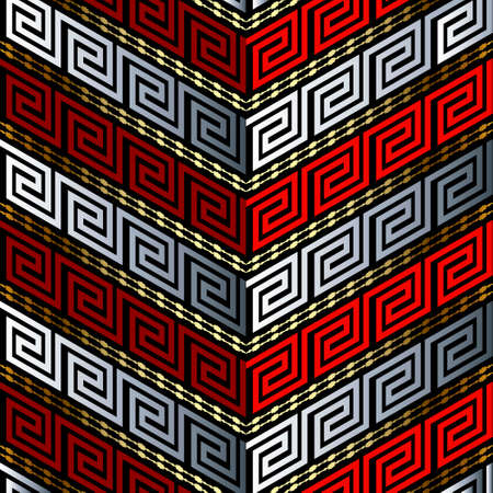 Zigzag greek 3d seamless pattern. Isometric modern zigzag background. Zig zag repeat backdrop. Chevron 3d ornaments. Elegant beautiful colorful design. Greek key, meanders, stripes, lines, borders.のイラスト素材