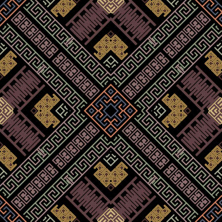 Geometric tribal ethnic colorful seamless pattern. Ornamental greek style background. Vector repeat...