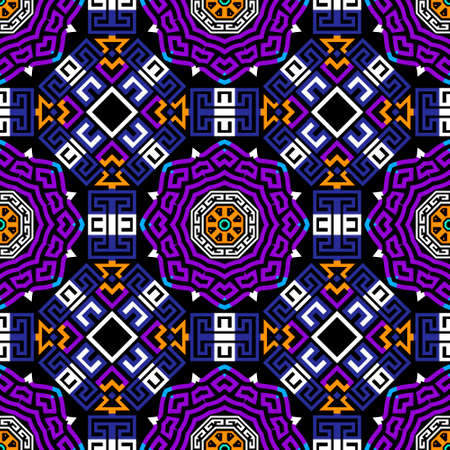 Geometric colorful seamless pattern. Vector ornamental tribal ethnic background. Repeat greek floral...