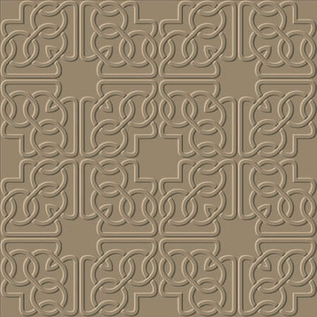 Knotted celtic 3d emboss seamless pattern. Relief textured vector background. Surface arabic repeat backdrop. Embossed ornaments. Decorative grunge ornate design. Endless texture. Embossing effect.のイラスト素材