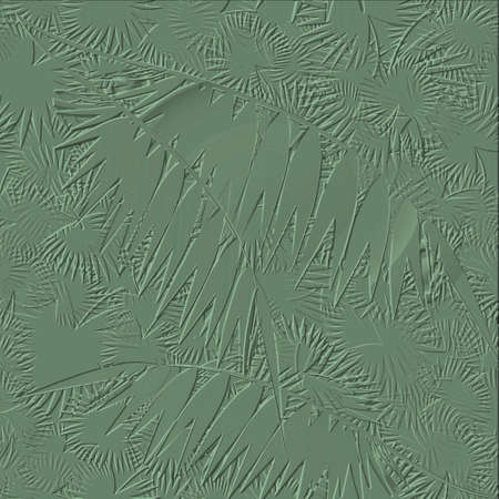 Palm leaves 3d seamless pattern. Embossed relief background. Floral surface repeated backdrop. Exotic emboss green 3d ornament. Tropic plants, leaves, branches. Grunge textured embossing design.のイラスト素材