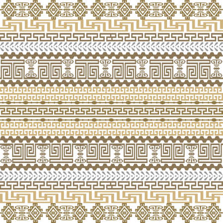 Greek Borders. Greek seamless pattern. Ornamental border background. Repeat modern ornament. Tribal ethnic style isolated design on white. Abstract patterned ornate backdrop. Greek key, meanders.のイラスト素材