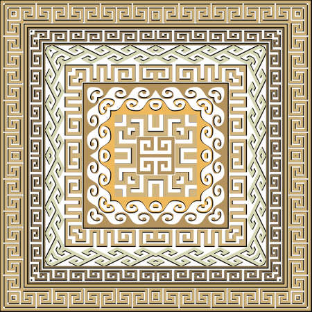 Gold square frames seamless pattern. Vector modern background. Greek key, meanders. Square frames, borders, symbols, lines, mazes. Abstract geometric tribal ethnic ornaments. isolated.のイラスト素材