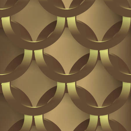 Gold 3d circles luxury seamless pattern. Tiled golden circles 3d Deco background. Repeat round shapes vector backdrop. Beautiful elegant surface ornament with shadows and highlights. geometric design.のイラスト素材