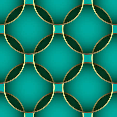3d circle luxury seamless pattern. Tiled circles Deco turquoise background. Repeat round shapes...