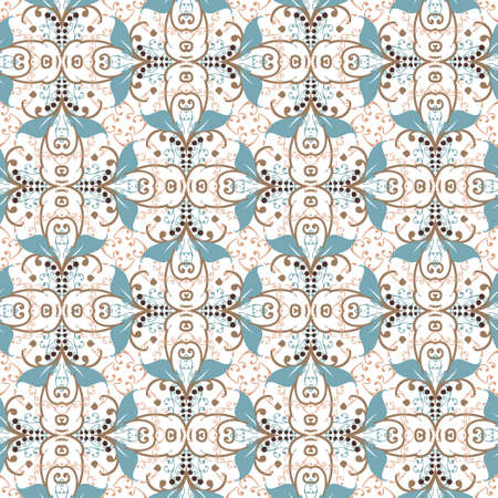 Vintage flowers seamless pattern. Floral colorful ornamental vector background. Renaissance style vintage flowers ornament. Beautiful repeated ornate design with swirls, flowers, leaves, dots.のイラスト素材