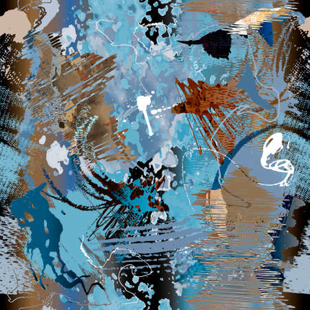 Doodles seamless pattern. Doodle lines watercolor trendy background. Modern repeat colorful abstract backdrop. Doodle line art hand drawn spotted design with hatching, brush strokes, doodles, splashesのイラスト素材