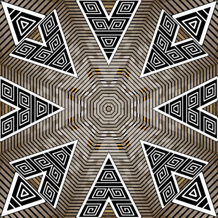Striped halftone textured seamless pattern. Zigzag ornamental ethnic geometric background. Tribal repeat greek backdrop. Modern half tone ornaments with stripes, lines, zig zag, geometrical shapes.のイラスト素材