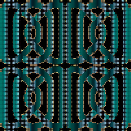 Celtic halftone borders seamless pattern. Mosaic squares half tone vector background. Repeat...