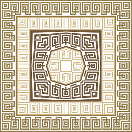 Seamless square greek pattern with frame. Ornamental background. Vector repeat backdrop. Patterned greek key meander squares ornament with frames, borders. Endless texture. Isolated design on white.のイラスト素材