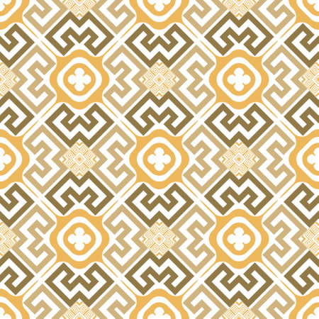 Greek seamless pattern. Beautiful ornamental vector background. Modern floral ornaments with rhombus, shapes. abstract flowers. Greek key, meanders. vector backdrop. Luxury patterned design on white.のイラスト素材