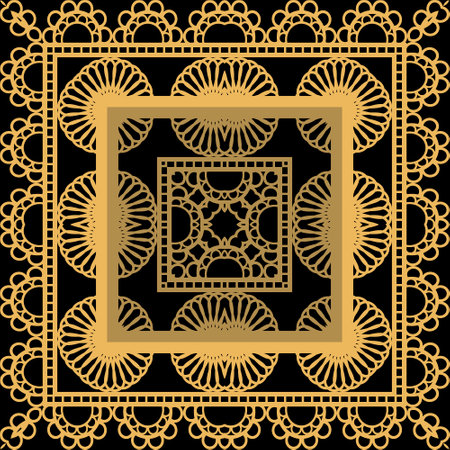 Lacy square frames seamless pattern. borders. Ornamental lace squares background. Vector repeat patterned backdrop. Beautiful ethnic style floral ornaments with lacy borders, frames. Endless texture.のイラスト素材