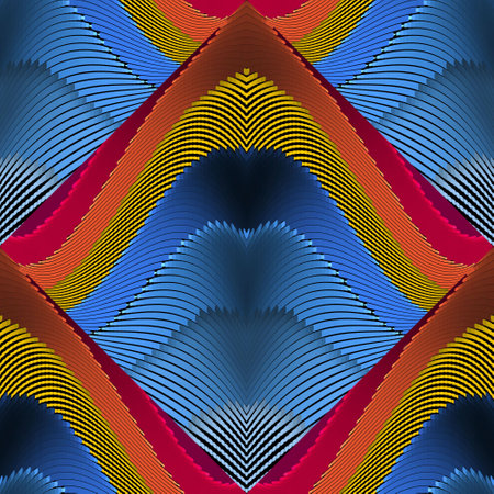 Textured bright 3d seamless pattern. Ornamental colorful halftone vector background. Half tone...