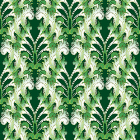 Vintage floral seamless pattern. Ornamental beautiful background. Repeat green backdrop. Vintage Baroque style flowers, leaves. Colorful gradient ornaments. For fabric, textile, print. endless textureのイラスト素材