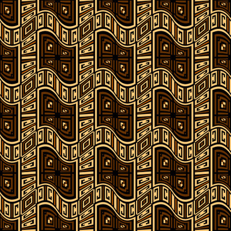 Wavy lines and shapes greek seamless pattern. Tribal ethnic style background. Repeat ornamental modern backdrop. Colorful striped greek key meanders ornaments. geometric design. Endless texture.のイラスト素材