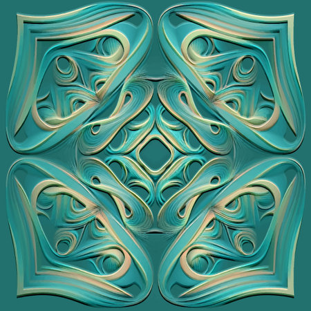 3d textured fractals seamless pattern. Embossed ornamental fractal shapes background. Modern ornamental surface backdrop. Relief emboss 3d ornaments. Beautiful patterned ornate texture.のイラスト素材