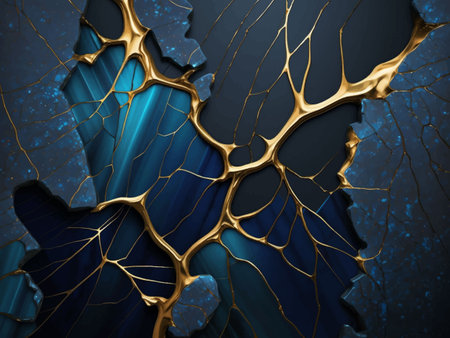 Luxury 3d Cobalt blue stone abstract marble background with golden inlay veins, lines. Marble mosaic, stone texture, jasper. Ornamental modern marble pattern. Fake painted artificial stone texture.のイラスト素材