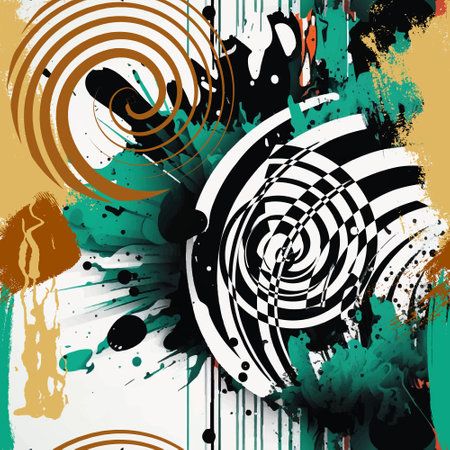 Colorful artistic brush strokes dirty seamless pattern. Hand drawn modern nessy paint ornament with doodles, splashes, splatters, stripes, spirals, circles. Vector urban beautiful bright background.のイラスト素材