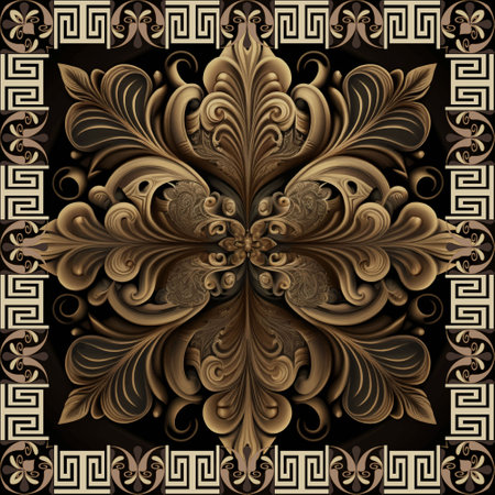 Floral greek 3d seamless pattern with square frame, border. flowers. Arabesque style floral vector background. borders. Repeat patterned backdrop. Greek key meanders lines ornaments. Endless texture.のイラスト素材