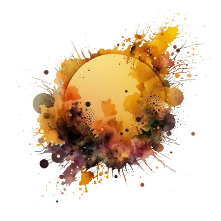 Yellow brown watercolor splash blot splatter stain. Watercolor brush strokes, drops. Beautiful modern hand drawn vector illustration. Isolated colorful bright abstract design on white background.のイラスト素材