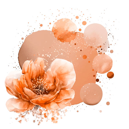 Colorful watercolor floral splash blot stain pattern with hand drawn blossom flower. Beautiful trendy textured spots vector illustration. Isolated luxury ornate watercolor design on white background.のイラスト素材