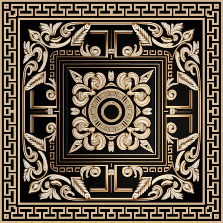 Greek seamless pattern with square frame. Arabesque style floral vector background. borders. Repeat geometric patterned backdrop. Tribal ethnic greek key meanders lines ornaments. Endless texture.のイラスト素材