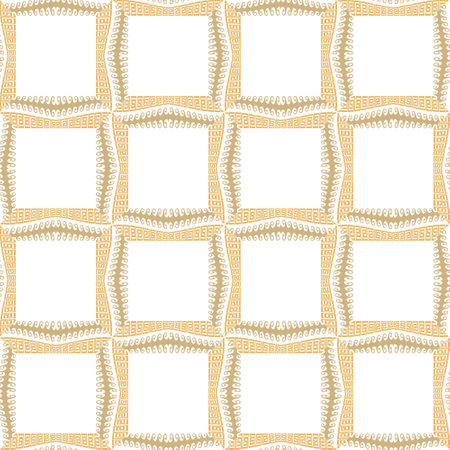 Greek checkered waffle seamless pattern. Square vector background. Repeat geometric modern backdrop. Squares grid ornament with wavy frames, lines, shapes, symbols, signs. Greek key, meanders, waves.のイラスト素材