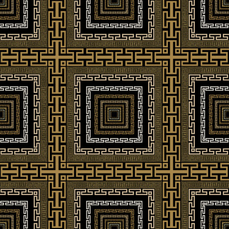 Greek checkered square frames seamless pattern. Square vector background. Repeat geometric modern backdrop. Squares grid ornament with frames, lines, shapes, symbols, signs. Greek key, meanders.のイラスト素材