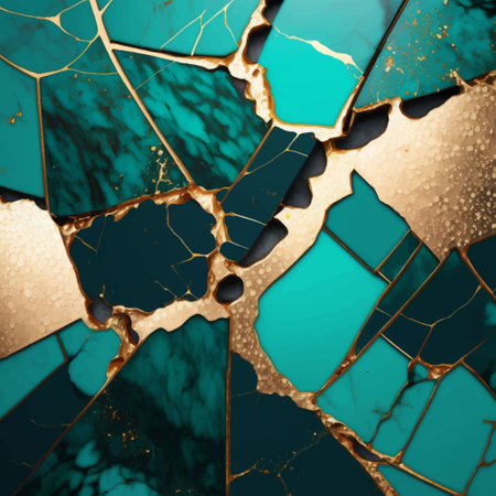 Luxury 3d marbled abstract background with golden inlay veins, lines. Marble mosaic, stone texture, jasper. Ornamental modern turquoise marble pattern. Fake painted artificial ornate stone texture.のイラスト素材