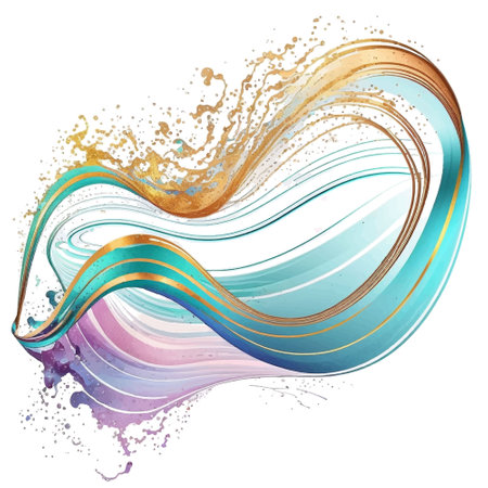 Liquid curves waves acrylic watercolor oil splash splatter stain on white background. Modern vibrant flowing spot. Flowing fluid isolated design on white. Element. Vector watercolor illustration.のイラスト素材