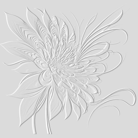 Beautiful lines flowers textured 3d embossed white pattern background. Grunge light backdrop. Line art flowers, leaves. Relief hand drawn surface modern ornaments. decorative ornate design. Element.のイラスト素材