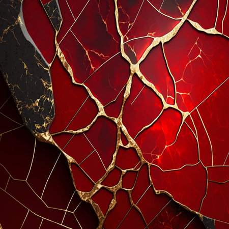 Luxury 3d black red marbled abstract background with golden inlay veins, lines. Marble mosaic, stone texture, jasper. Ornamental modern marble pattern. Fake painted artificial ornate stone texture.のイラスト素材