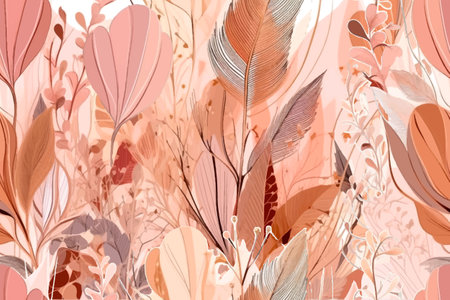 Arrangement abstract tropical seamless pattern with exotic pink flowers, leaves. Vector modern background. floral pattern. Fashion trendy abstract arrangements with tropical colorful plants. leaf.のイラスト素材