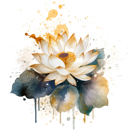 Watercolor beautiful lotus flower pattern. Water lily.Dirty spotty watercolor vector background. Hand drawn paint lotus flower, leaves. Modern artistic decoration. Grunge ornate texture. clip art.のイラスト素材