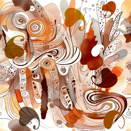 paisley. Doodle lines abstract fantasy seamless pattern. Tribal ethnic style doodles floral ornaments. Love hearts. Paint hand drawn watercolor dirty vector background. Paisley flower arrangements.のイラスト素材