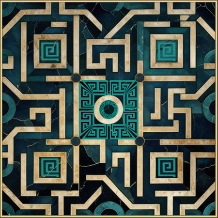 Marble art Deco blue gold greek seamless pattern with square frame. Luxury grunge geometric background. vintage marble vector pattern. Modern textured ornaments with greek key meanders, circles.のイラスト素材