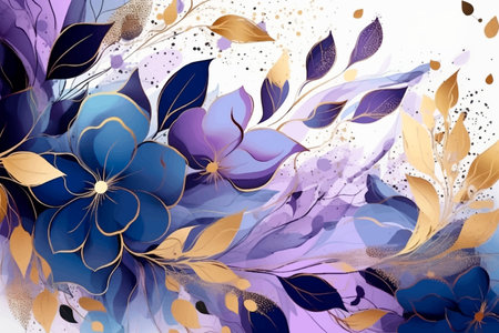 Blossom flowers leaves watercolor tropical exotic pattern. Vector modern floral panel background. Floral modern pattern. Trendy abstract arrangements with colorful tropical lines plants, spray, leavesのイラスト素材