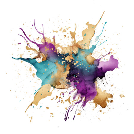 Blue beige violet watercolor splash blot splatter stain on white background. Colorful watercolor...