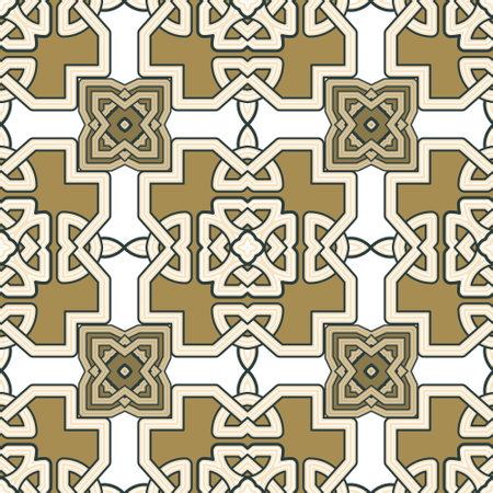 Celtic Tribal ethnic seamless pattern. Ornamental arabesque background. Repeat patterned backdrop. Geometric celtic style braided ornament with folk elements. Symmetrical abstract vector design.のイラスト素材