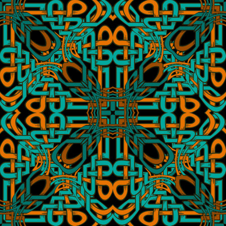 Celtic seamless pattern. Colorful ornamental celtic knots vector background. Repeat patterned wicker backdrop. Tribal ethnic celtic style traditional braided ornaments. Endless intricate texture.のイラスト素材