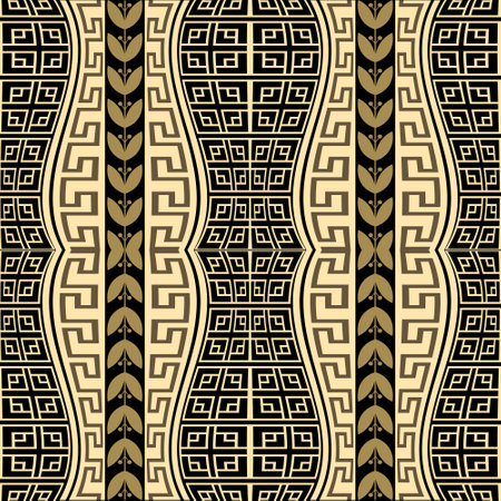 Beautiful greek borders seamless pattern. Vector ornamental tribal ethnic background. Floral border ornaments with wavy lines, shapes, leaves, greek key, meanders. Endless ornate texture.のイラスト素材