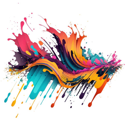 Trendy colorful liquid acrylic watercolor splash splatter stain on white background. Modern bright flowing spot. Rainbow trendy isolated design on white. Element. Vector watercolor illustration.のイラスト素材