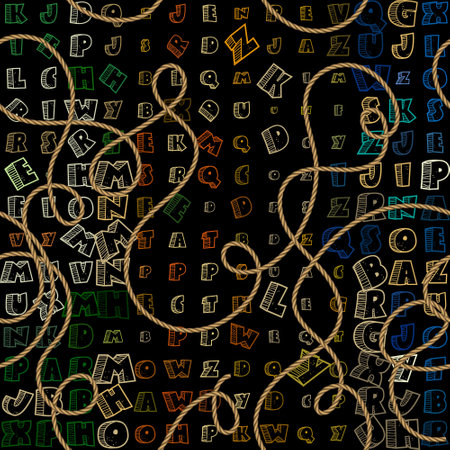 Letters seamless pattern with doodle ropes. modern abc background. Repeat halftone comic lettering backdrop. Trendy letters ornament. colorful fonts collection. Abc symbols and signs. letters textureのイラスト素材