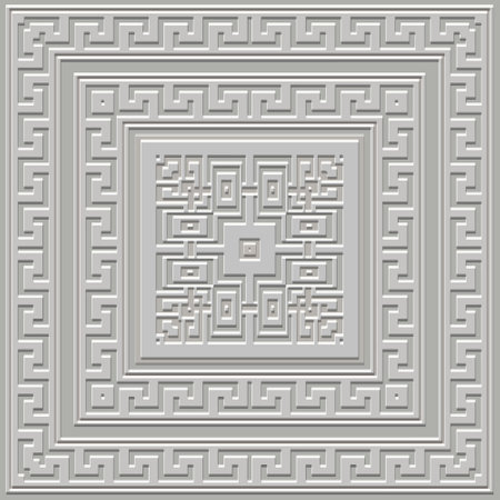 Greek emboss 3d square frames borders seamless pattern. Greek embossed vector background. Surface ethnic style Deco ornament. Relief tile with greek key meanders square frames. Endless grunge texture.のイラスト素材