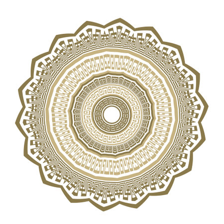 Greek ornamental round mandala pattern. Beautiful modern patterned vector tribal ethnic background. Greek circle border and frame with zigzag flower. Ornate texture. Greek key meanders. Element.のイラスト素材