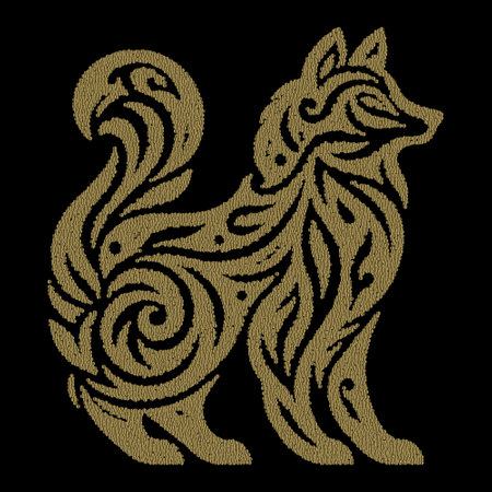 Gold textured grunge ornamental wolf pattern with glitter. Modern vector black background with patterned gold wolf. Intricate vintage ornaments.のイラスト素材